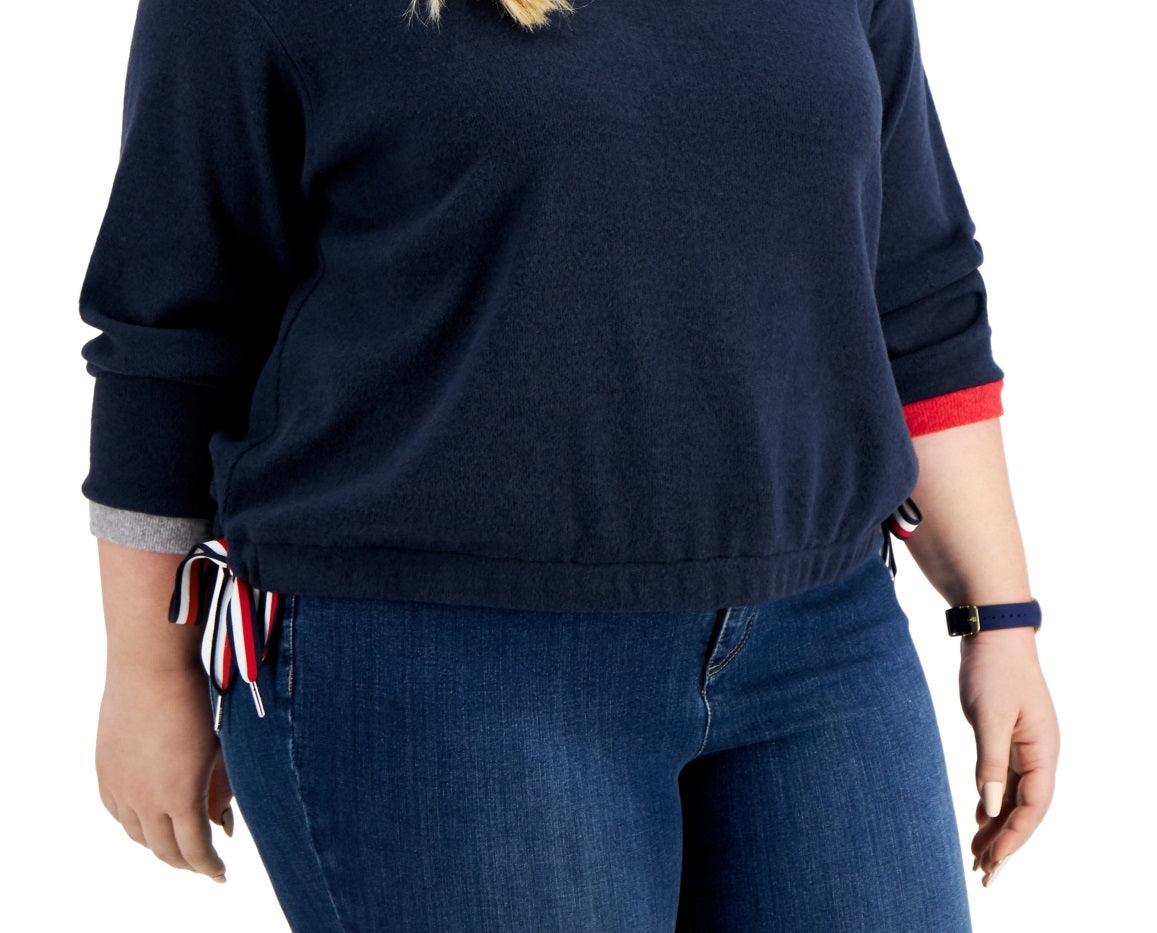 Moletom Tommy Hilfiger Feminino com Laços Laterais Azul Tamanho 3X