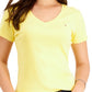Camiseta feminina Tommy Hilfiger com decote em V, amarela, tamanho XG