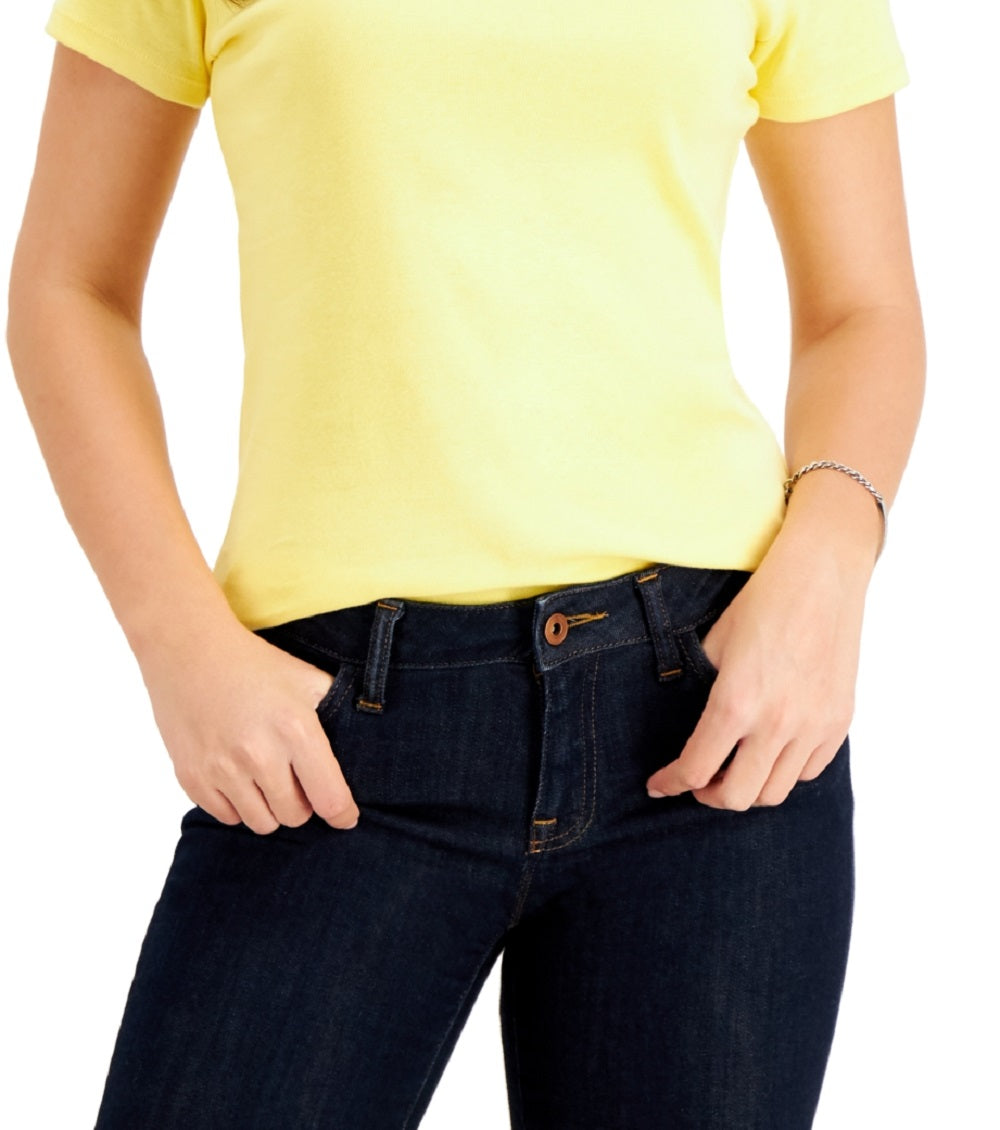 Camiseta feminina Tommy Hilfiger com decote em V, amarela, tamanho XG