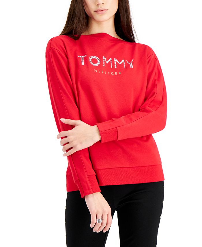 Tommy Hilfiger Moletom Feminino Confortável e Aconchegante Vermelho Tamanho P