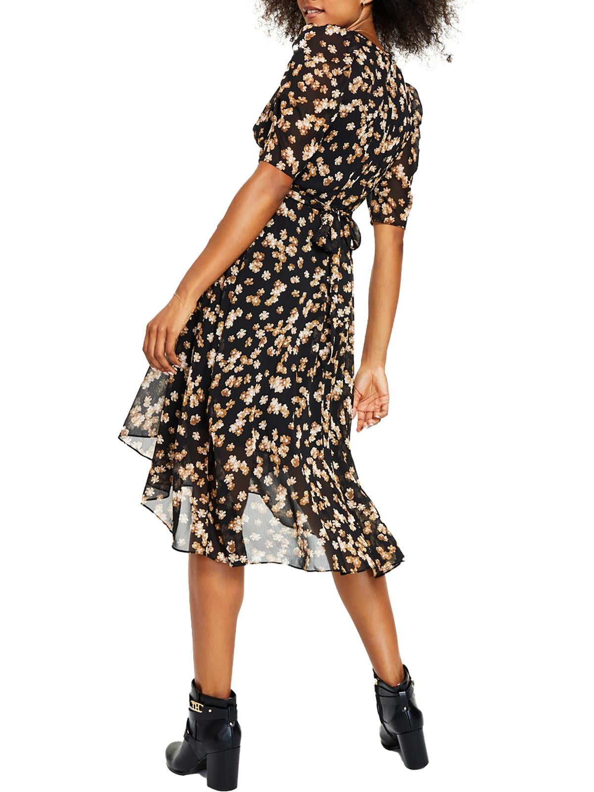 Vestido midi de chiffon com estampa floral Tommy Hilfiger feminino, marrom, tamanho pequeno