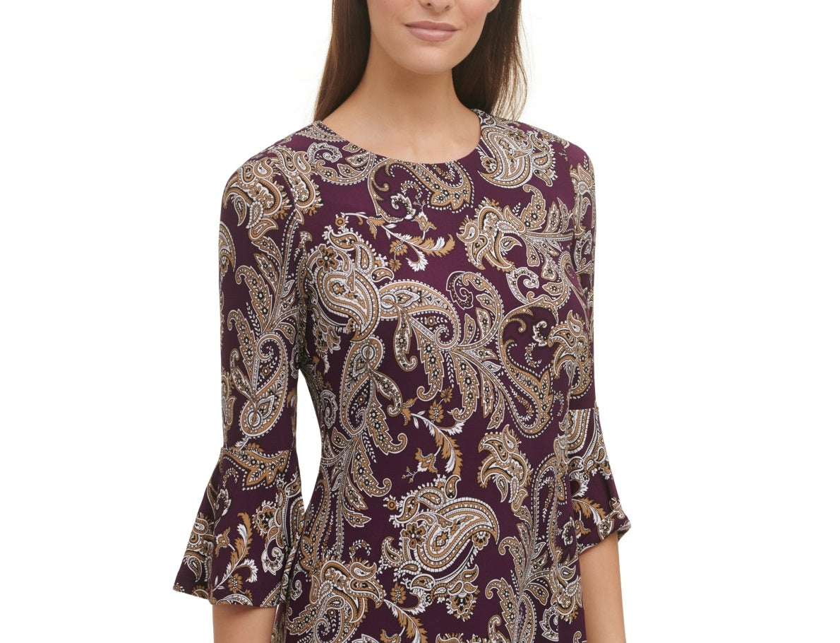 Vestido feminino Tommy Hilfiger com estampa Paisley e manga sino, roxo, tamanho 12