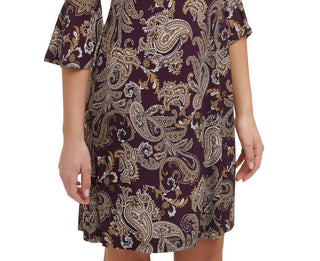 Vestido feminino Tommy Hilfiger com estampa Paisley e manga sino, roxo, tamanho 12