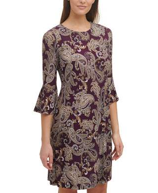 Vestido feminino Tommy Hilfiger com estampa Paisley e manga sino, roxo, tamanho 12