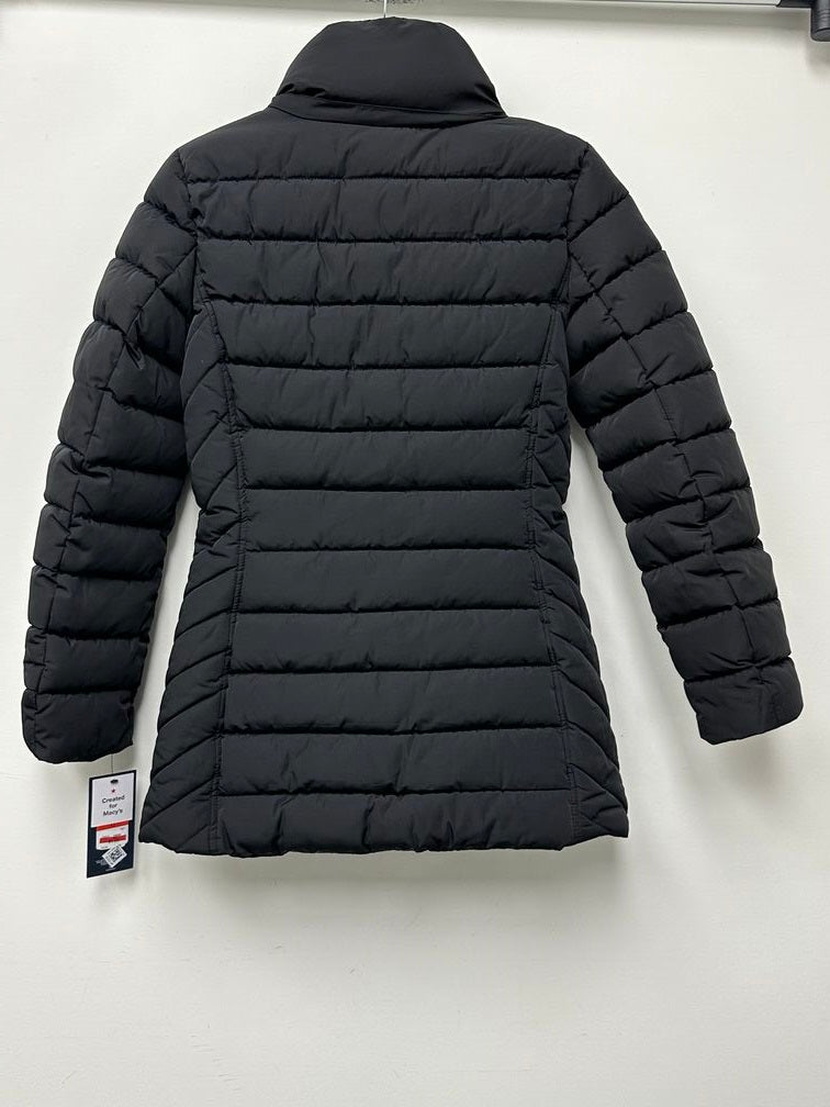 Casaco acolchoado com capuz e acabamento em pele sintética Tommy Hilfiger feminino, preto, tamanho X-S