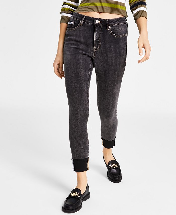 Calça Jeans Skinny Tommy Jeans Feminina Cintura Média com Punho Cinza Tamanho P