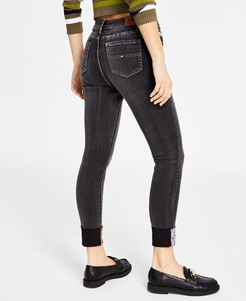 Calça Jeans Skinny Tommy Jeans Feminina Cintura Média com Punho Cinza Tamanho P