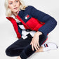 Casaco acolchoado feminino Tommy Jeans Colorblocked vermelho tamanho grande