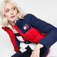 Casaco acolchoado feminino Tommy Jeans Colorblocked vermelho tamanho grande