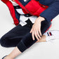 Casaco acolchoado feminino Tommy Jeans Colorblocked vermelho tamanho grande