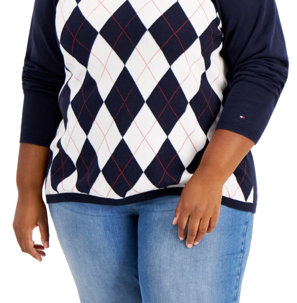 Suéter Tommy Hilfiger Feminino Algodão Argyle Azul Tamanho 0X