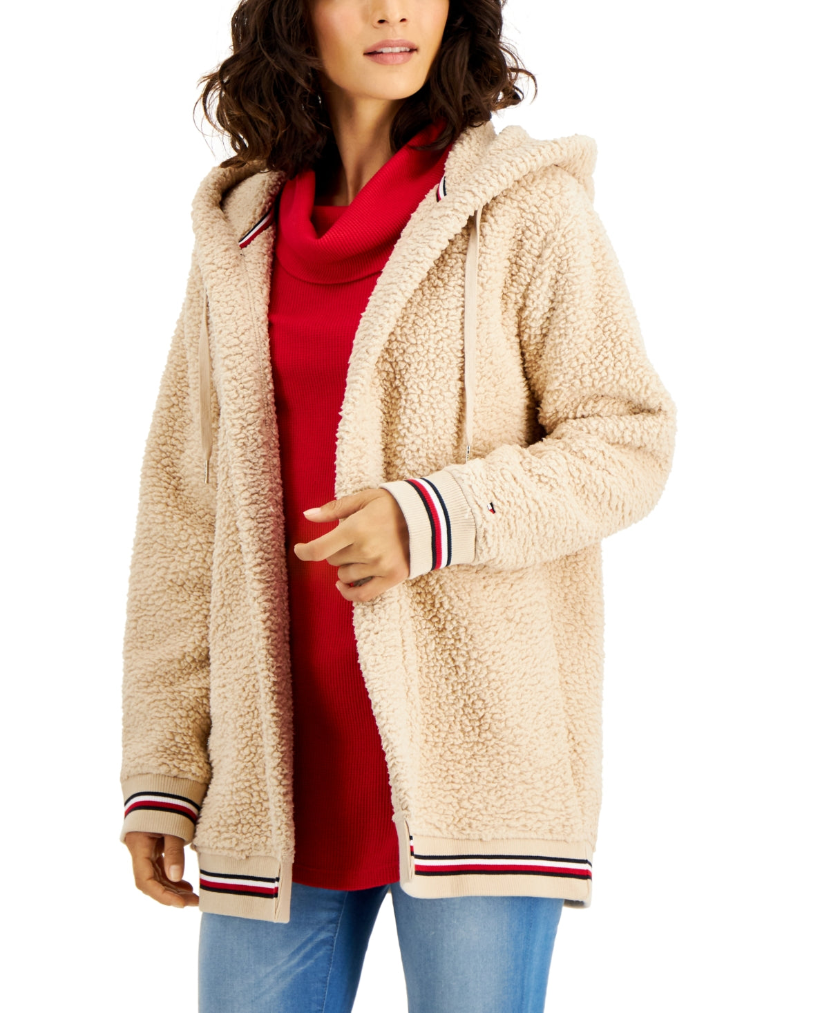 Jaqueta de lã com capuz feminina Tommy Hilfiger marrom tamanho médio