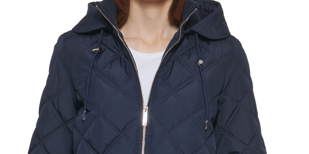 Casaco acolchoado com capuz feminino Tommy Hilfiger azul tamanho grande