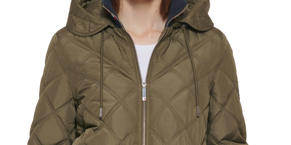 Casaco acolchoado com capuz feminino Tommy Hilfiger, verde, tamanho grande