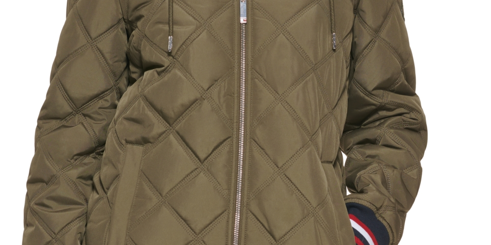 Casaco acolchoado com capuz feminino Tommy Hilfiger, verde, tamanho grande