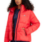 Jaqueta acolchoada feminina Tommy Hilfiger Sport Thumbhole Cuff vermelha tamanho X-G