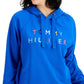 Tommy Hilfiger Moletom com capuz feminino raglan bordado azul tamanho grande