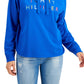 Tommy Hilfiger Moletom com capuz feminino raglan bordado azul tamanho grande