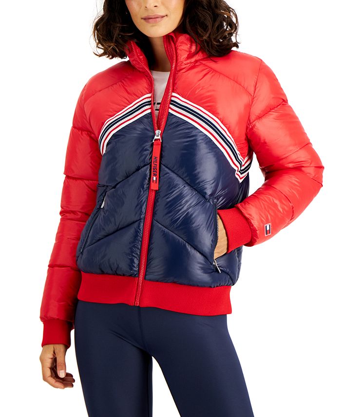 Jaqueta acolchoada feminina Tommy Hilfiger Sport Colorblocked vermelha tamanho XXG