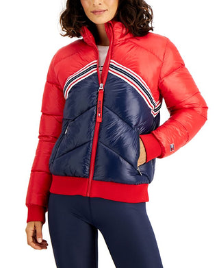 Jaqueta acolchoada feminina Tommy Hilfiger Sport Colorblocked vermelha tamanho XXG