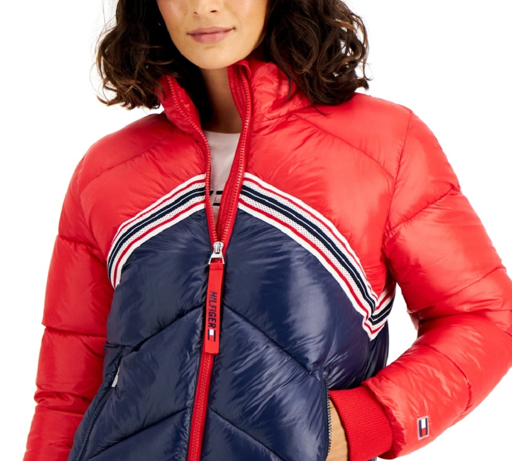 Jaqueta acolchoada feminina Tommy Hilfiger Sport Colorblocked vermelha tamanho XXG