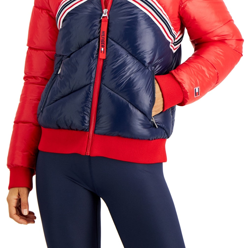 Jaqueta acolchoada feminina Tommy Hilfiger Sport Colorblocked vermelha tamanho pequeno