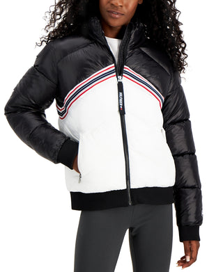 Jaqueta acolchoada feminina Tommy Hilfiger Sport Colorblocked preta tamanho X-S
