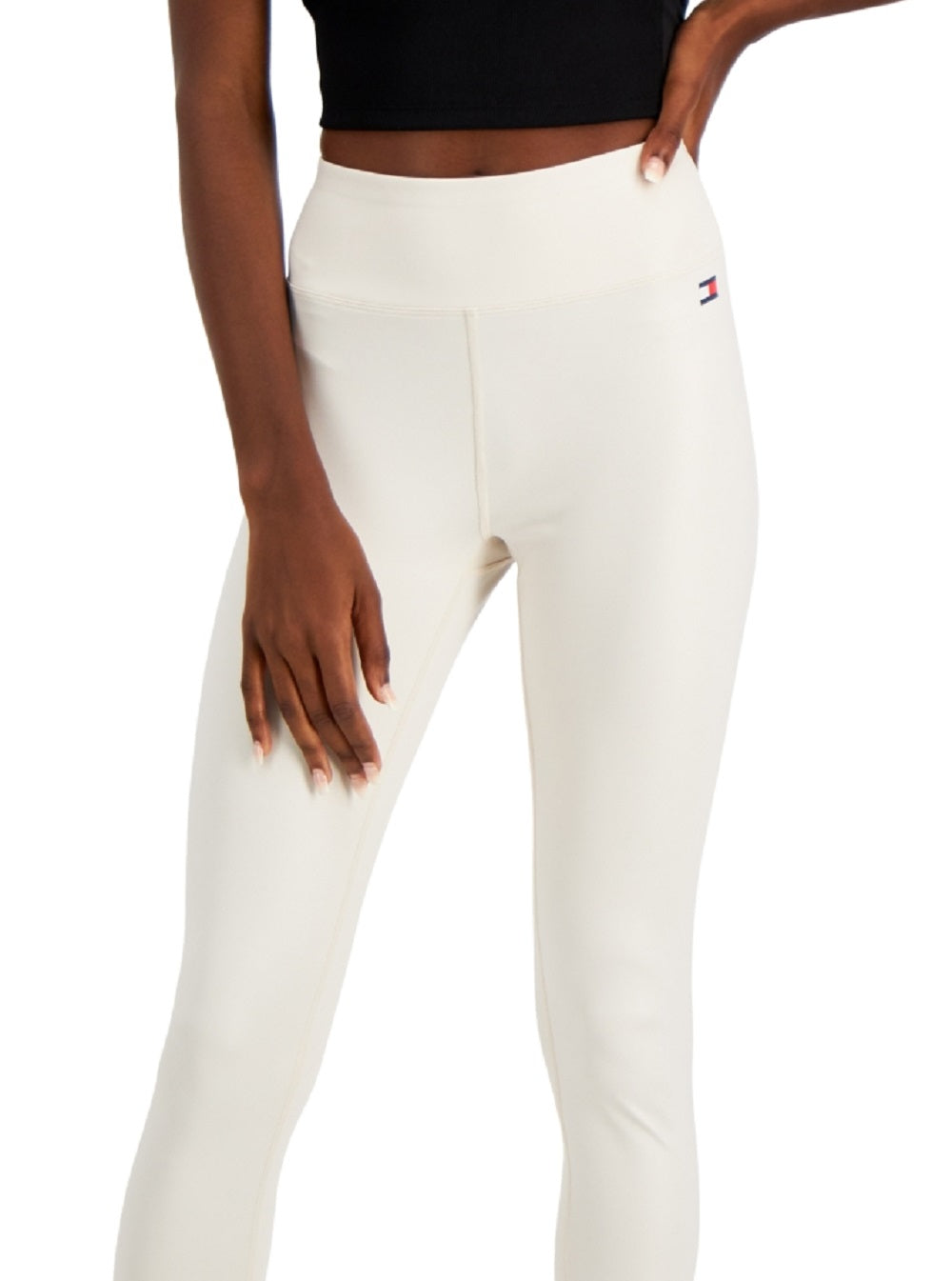 Calça legging feminina Tommy Hilfiger cintura alta comprimento total branca tamanho grande