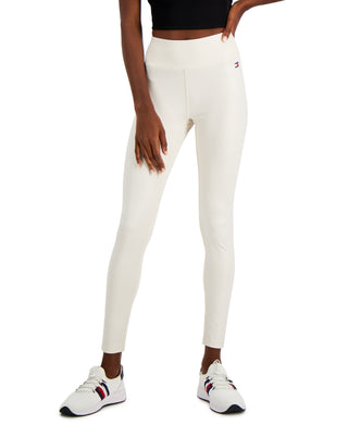 Calça legging feminina Tommy Hilfiger cintura alta comprimento total branca tamanho grande