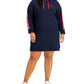 Vestido de moletom midi com capuz feminino Tommy Hilfiger azul tamanho 1X