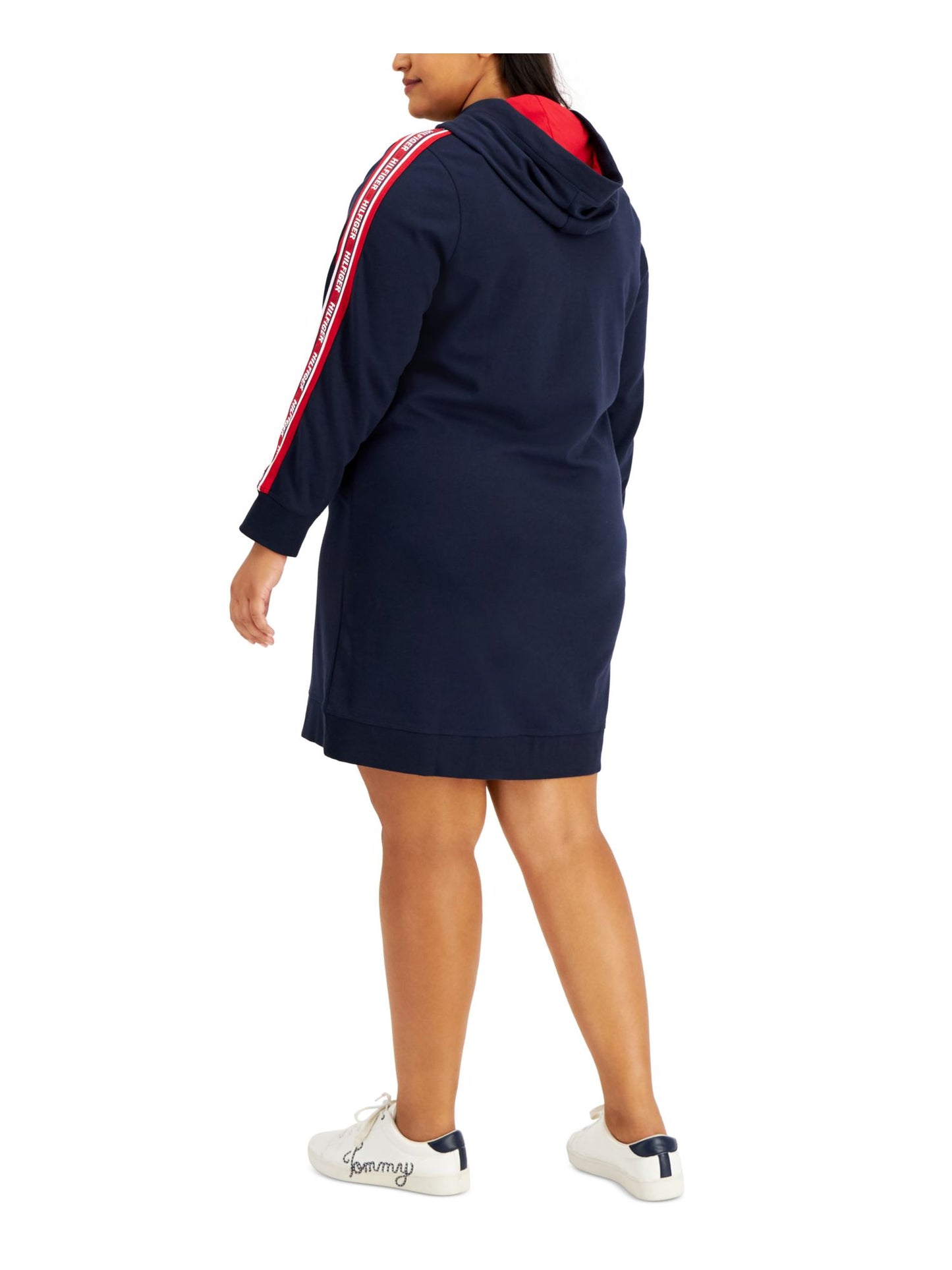 Vestido de moletom midi com capuz feminino Tommy Hilfiger azul tamanho 1X