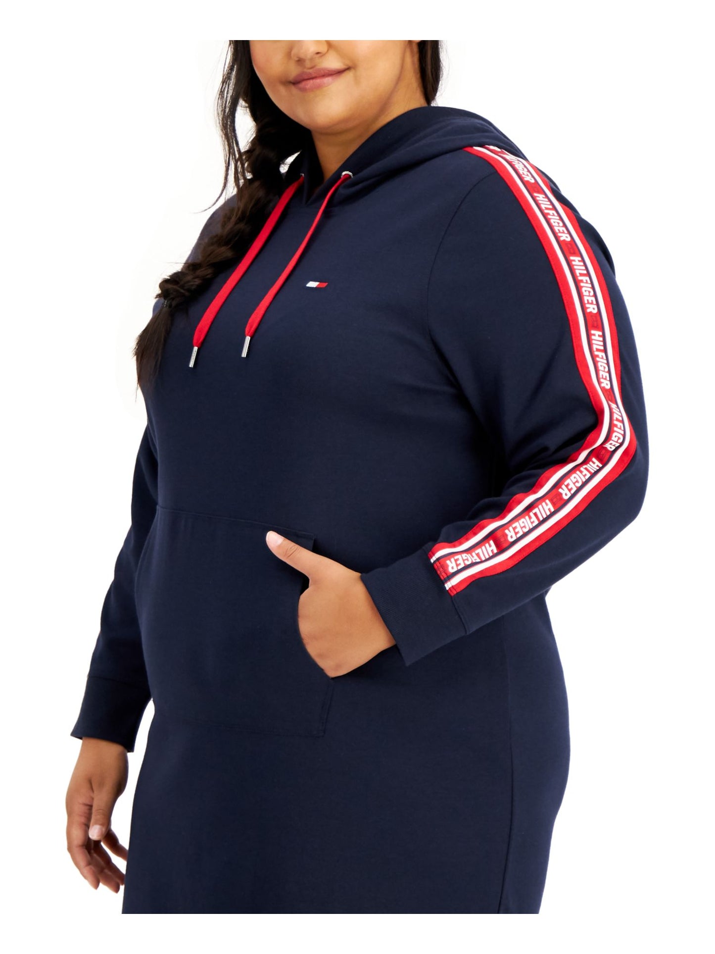 Vestido de moletom midi com capuz feminino Tommy Hilfiger azul tamanho 1X