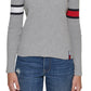 Tommy Jeans Suéter Feminino de Algodão com Decote em V e Manga Bandeira Cinza Tamanho Grande