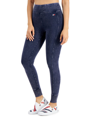 Calças jegging Tommy Hilfiger de cintura alta para mulheres, tamanho XG, azul