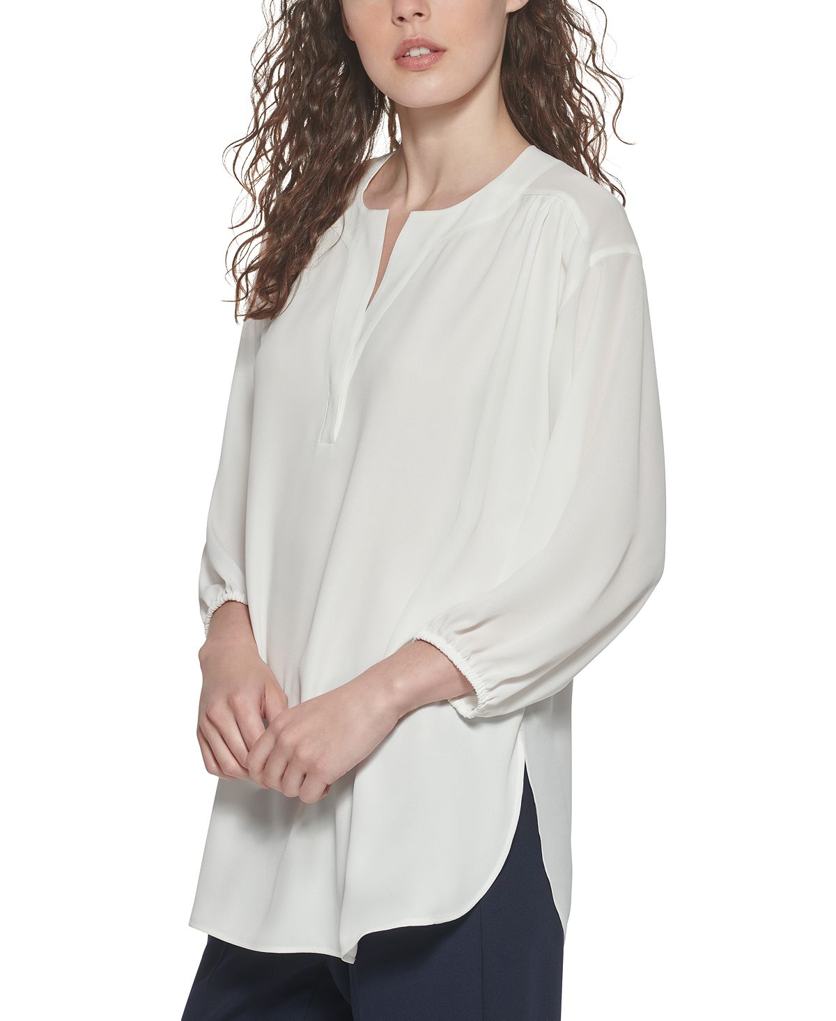 Túnica feminina Tommy Hilfiger de manga comprida em tecido, branca, tamanho X-G