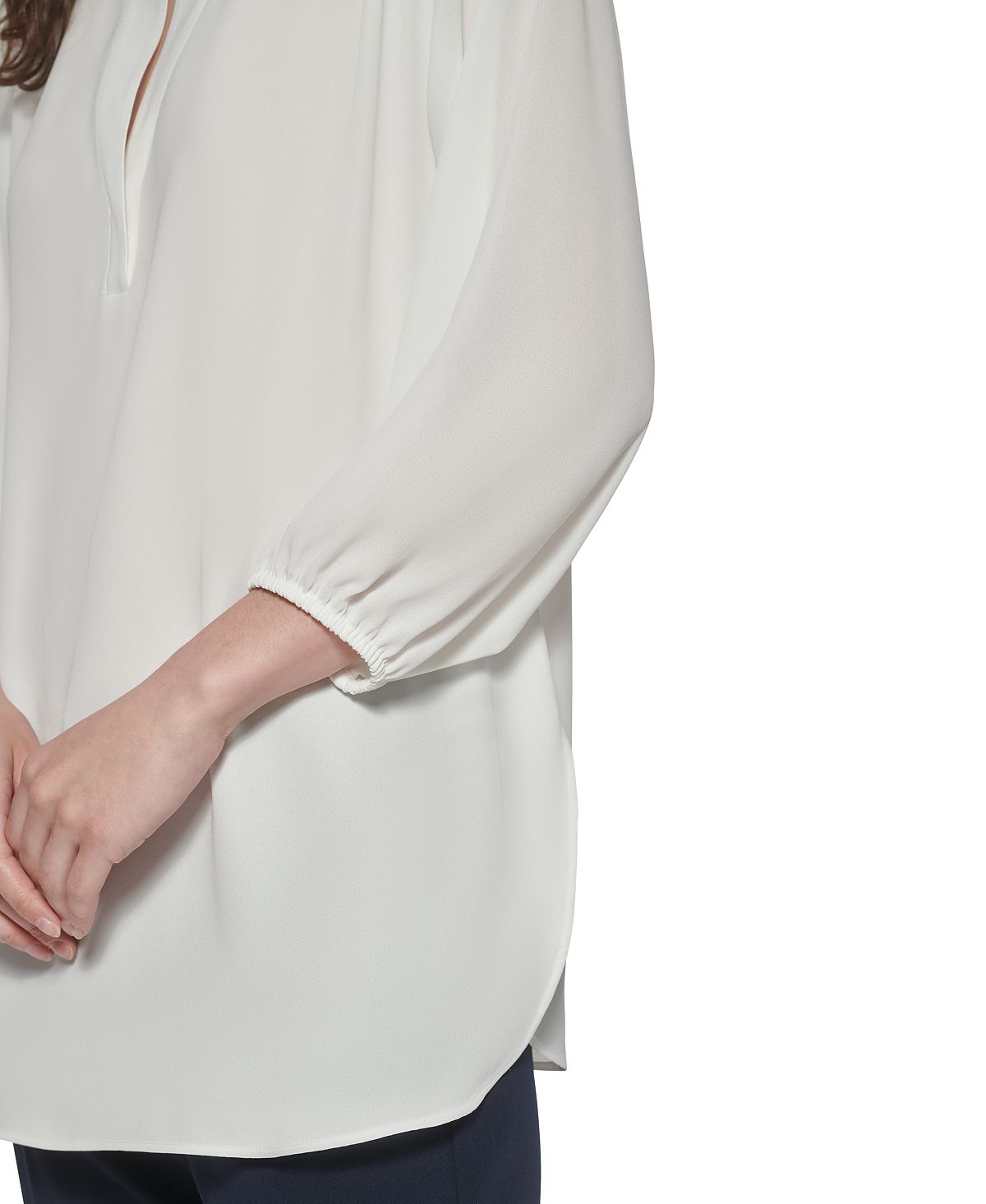 Túnica feminina Tommy Hilfiger de manga comprida em tecido, branca, tamanho X-G