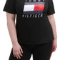Camiseta Tommy Hilfiger Feminina com Estampa de Logotipo Elástico, Manga Curta e Gola Redonda, Preta, Tamanho 3X