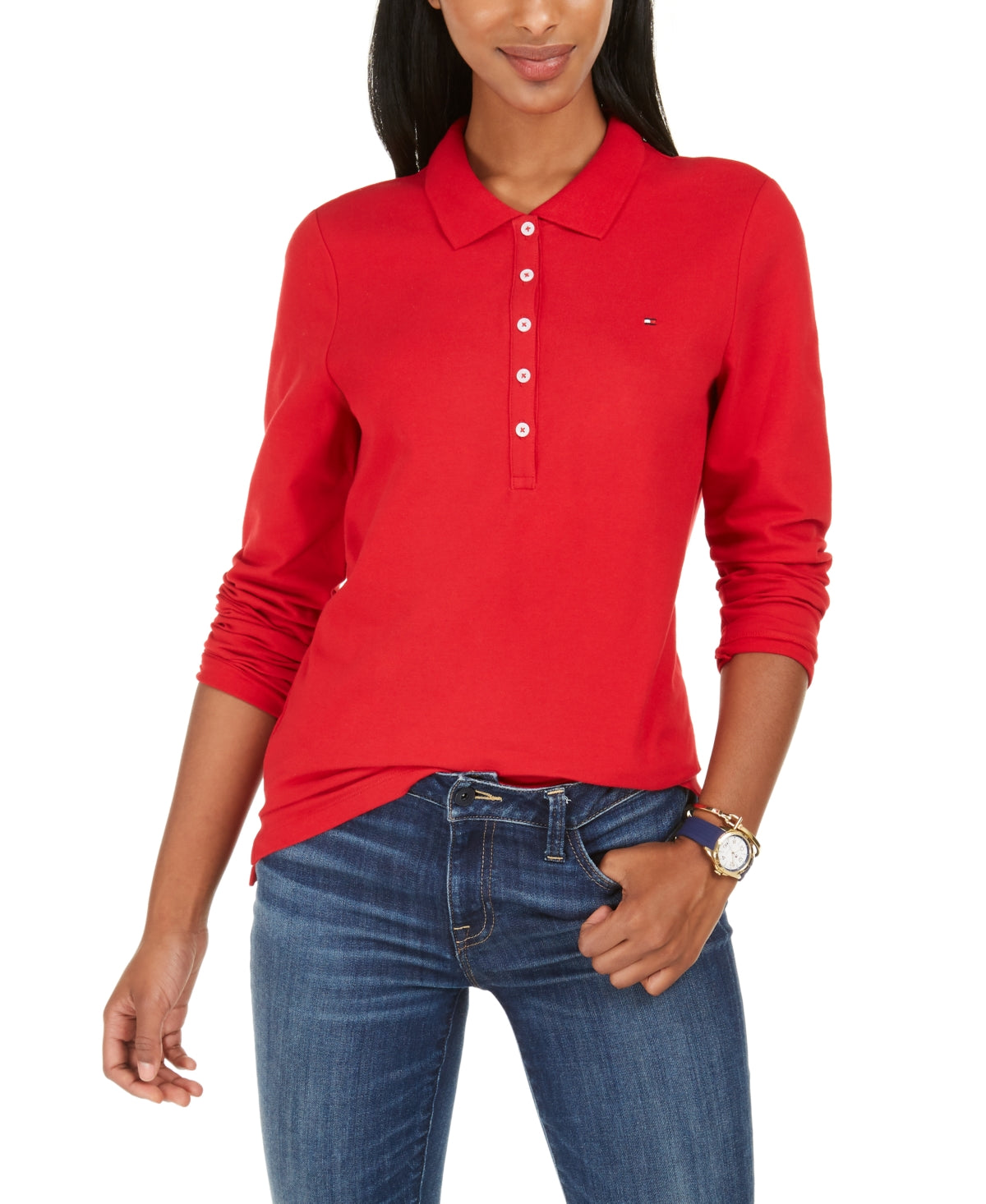 Camisa polo feminina Tommy Hilfiger vermelha tamanho X-S