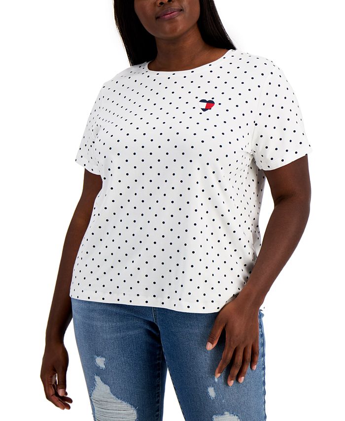 Camiseta Tommy Hilfiger Feminina Bordada com Logotipo de Coração Branca Tamanho 2X