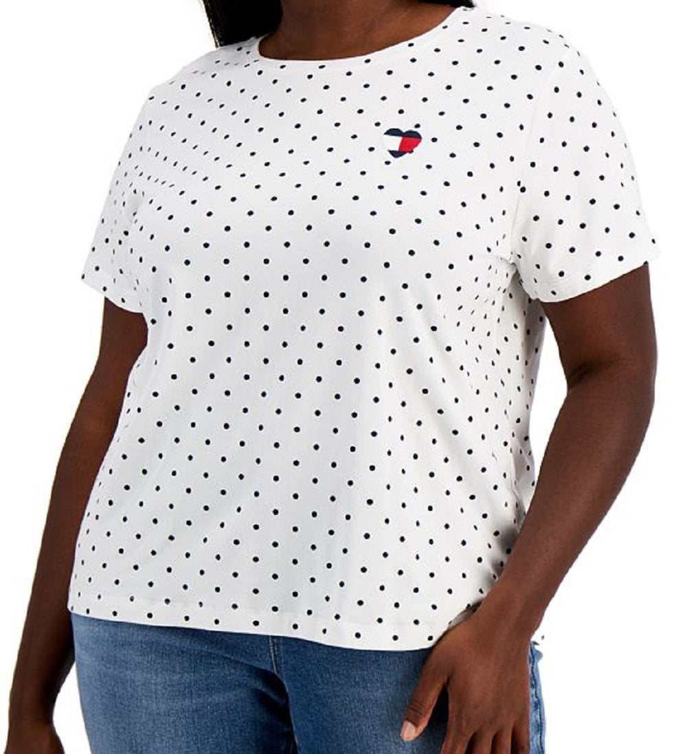 Camiseta Tommy Hilfiger Feminina Bordada com Logotipo de Coração Branca Tamanho 2X