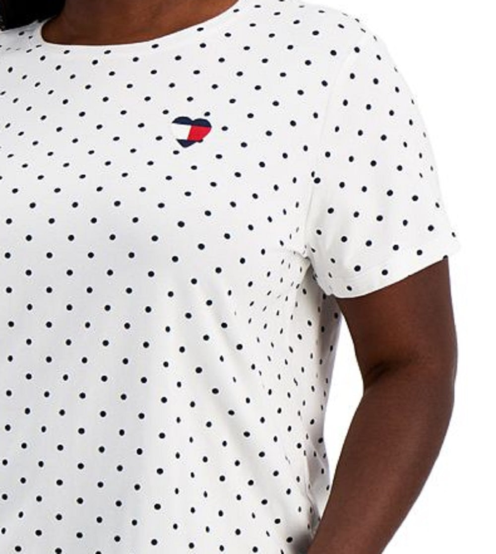 Camiseta Tommy Hilfiger Feminina Bordada com Logotipo de Coração Branca Tamanho 2X
