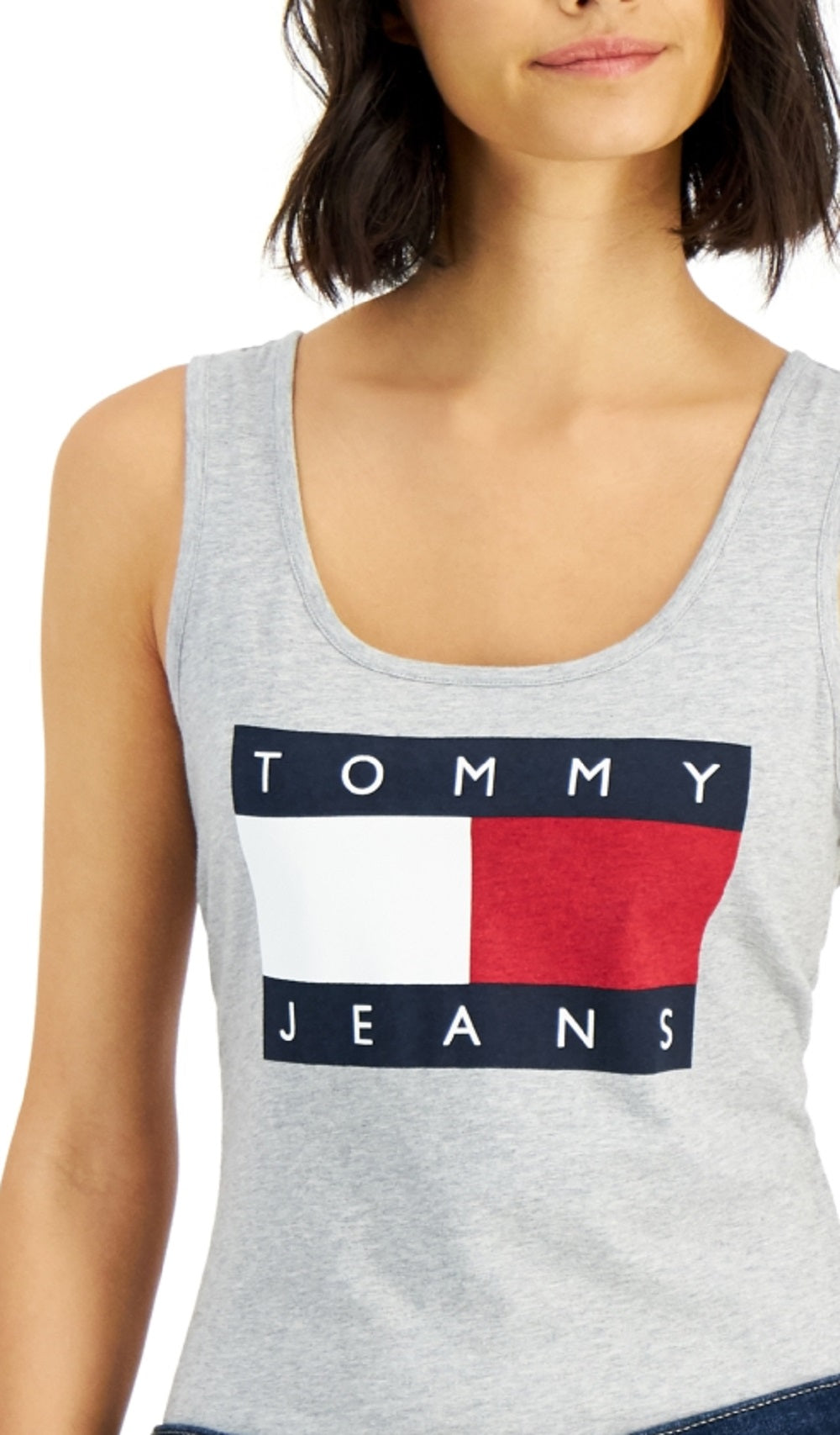 Tommy Jeans Feminino Sem Mangas Decote Redondo Body Terno Top Cinza Tamanho X-G