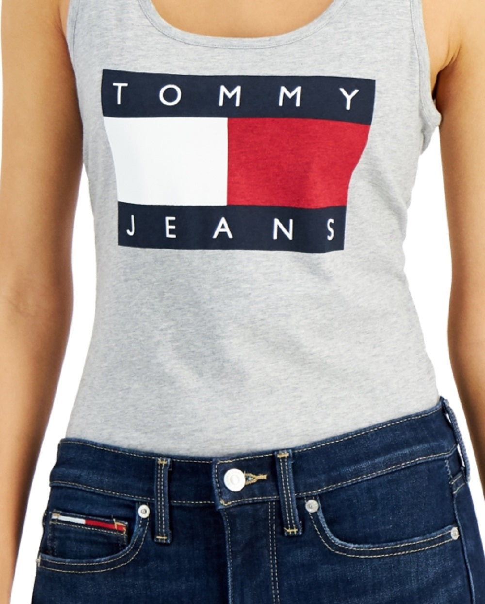 Tommy Jeans Feminino Sem Mangas Decote Redondo Body Terno Top Cinza Tamanho X-G