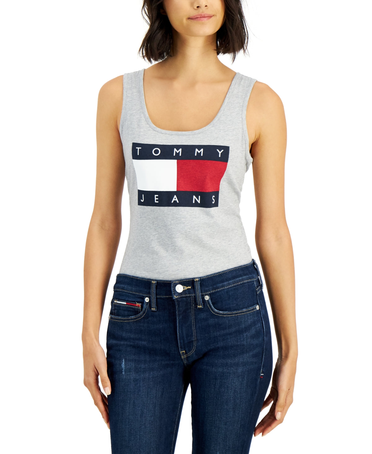 Tommy Jeans Feminino Sem Mangas Decote Redondo Body Terno Top Cinza Tamanho X-G