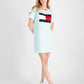 Vestido Tommy Jeans Feminino Manga Curta Estampado com Bandeira Azul Tamanho P