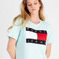 Vestido Tommy Jeans Feminino Manga Curta Estampado com Bandeira Azul Tamanho P
