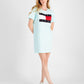 Vestido Tommy Jeans Feminino Manga Curta Estampado com Bandeira Azul Tamanho P