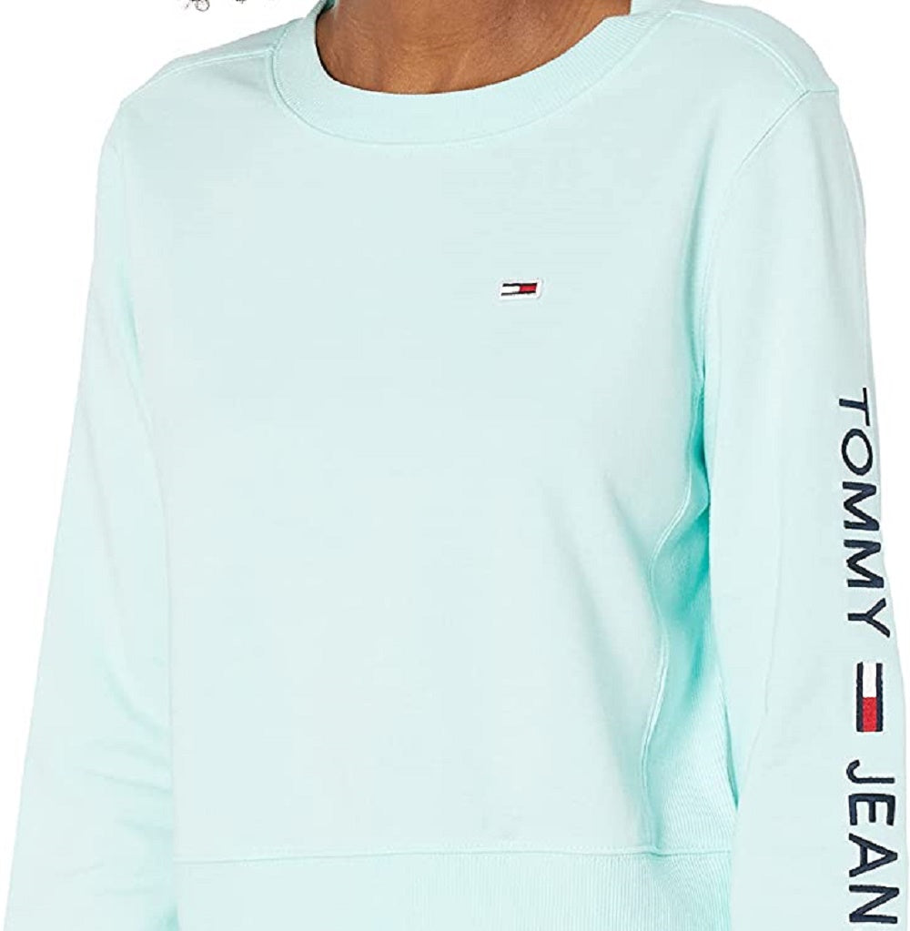 Tommy Jeans Moletom Feminino com Logo e Manga Azul, Tamanho Médio