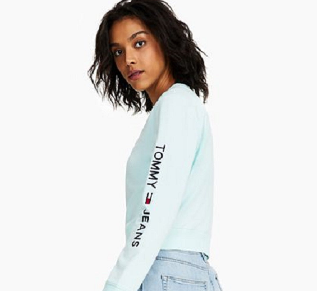 Tommy Jeans Moletom Feminino com Logo e Manga Azul Tamanho XS