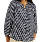Tommy Hilfiger Blusa Feminina Floral Manga Bispo Azul Tamanho P